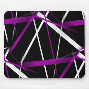 Seamless Abstract Purple and White Lines On Black Mouse Mat
