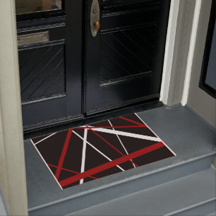 Seamless Abstract Red and White Lines On Black Bac Doormat
