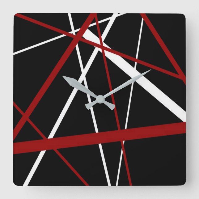Seamless Abstract Red and White Lines On Black Bac Square Wall Clock (Front)