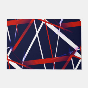Seamless Abstract Red and White Stripes on A Blue Doormat