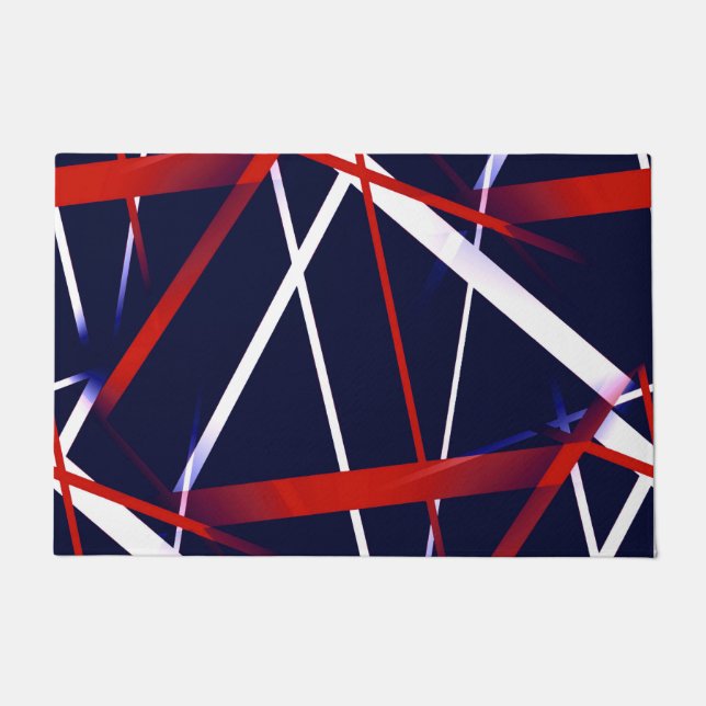 Seamless Abstract Red and White Stripes on A Blue Doormat (Front)