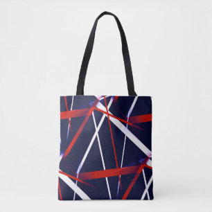 Seamless Abstract Red and White Stripes on A Blue Tote Bag