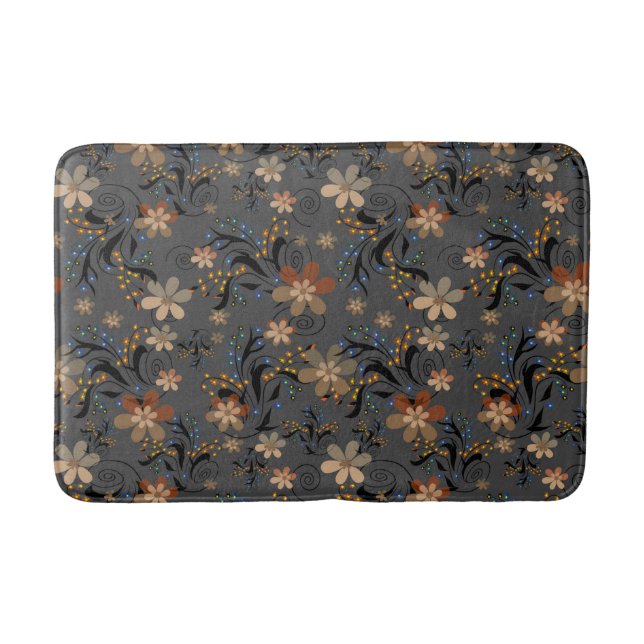 Seamless abstract retro beige flowers grey backgro bath mat (Front)