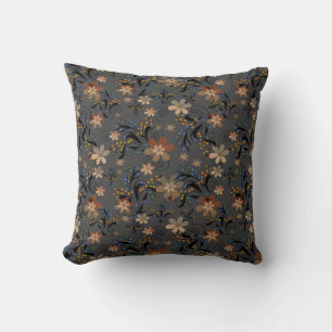 Seamless abstract retro beige flowers grey backgro cushion