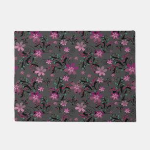 Seamless abstract retro violet flowers grey backgr doormat