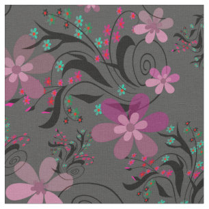 Seamless abstract retro violet flowers grey backgr fabric
