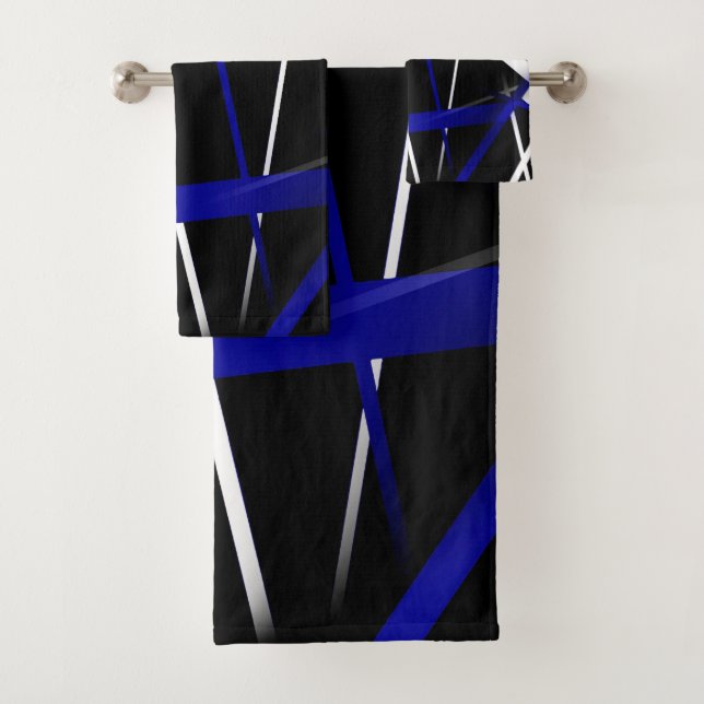 Seamless Abstract  Royal Blue and White Lines Bath Towel Set (Insitu)