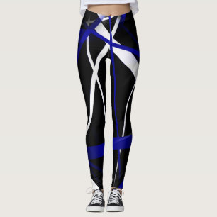 Seamless Abstract  Royal Blue and White Lines Leggings