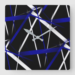 Seamless Abstract Royal Blue and White Lines Square Wall Clock