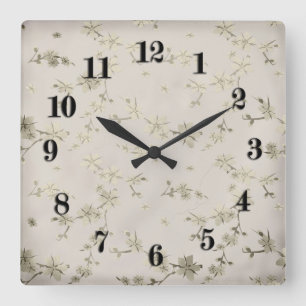 Seamless abstract small retro vintage beige flower square wall clock