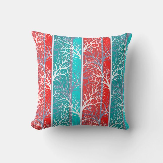 Seamless abstract trees branch blue coral red line cushion (Front)