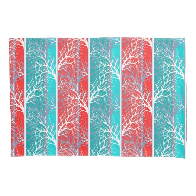 Seamless abstract trees branch blue coral red line pillowcase (Front)