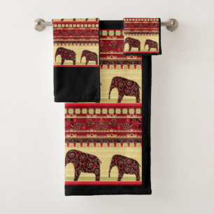Seamless african ethno design elephants ornamental bath towel set