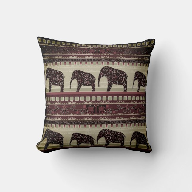 Seamless african ethno design elephants ornamental cushion (Front)