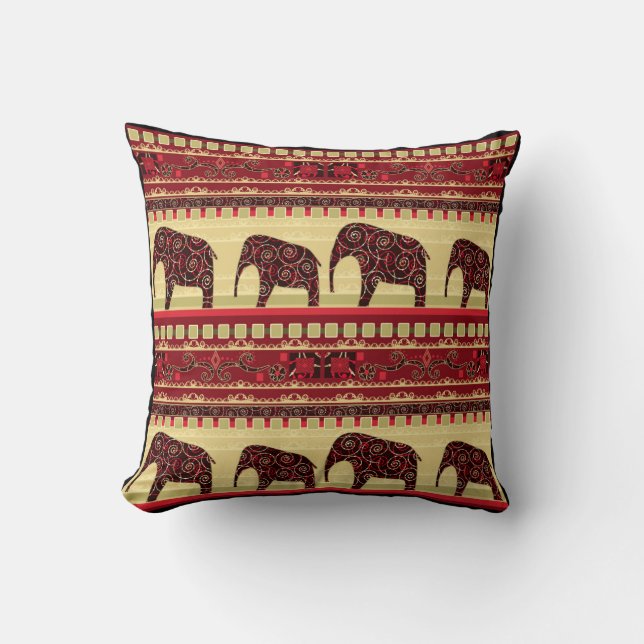Seamless african ethno design elephants ornamental cushion (Front)