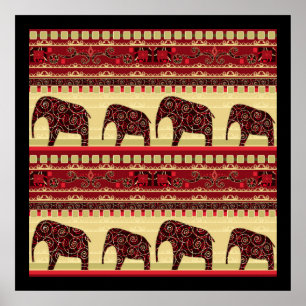 Seamless african ethno design elephants ornamental poster
