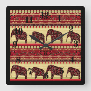 Seamless african ethno design elephants ornamental square wall clock