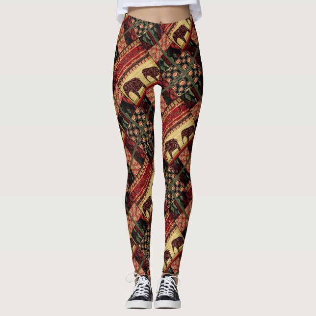 Seamless african patchwork ornamental indian eleph leggings (Front)