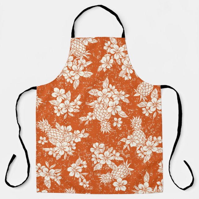 Seamless aloha pattern of hibiscus and pineapple,  apron (Front)