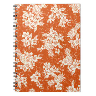 Seamless aloha pattern of hibiscus and pineapple, notebook