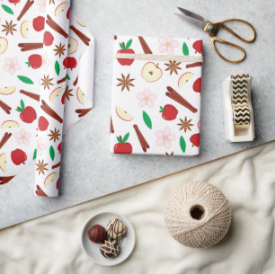 Seamless Apples and Cinnamon Autumn Thanksgiving Wrapping Paper