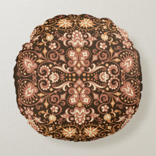 Seamless Arabesque Floral Pattern. Art Deco Style Round Cushion