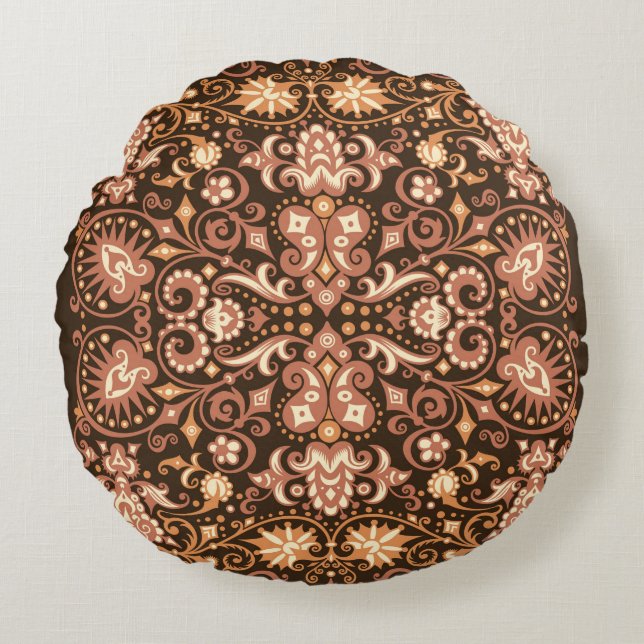 Seamless Arabesque Floral Pattern. Art Deco Style Round Cushion (Front)