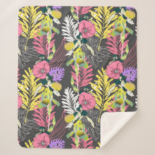 Seamless artistic flower pattern, beautiful tropic sherpa blanket