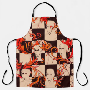 Seamless avant-garde pattern with faces and botany apron