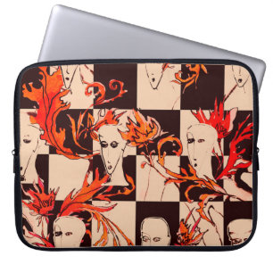 Seamless avant-garde pattern with faces and botany laptop sleeve