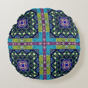 Seamless Aztec Pattern. Ikat Chevron Cloth. Repeat Round Cushion