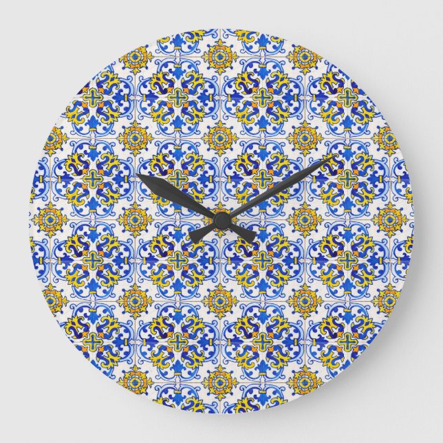 Seamless Azulejo Panel Tiles Large Clock (Front)