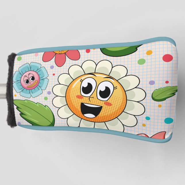 Seamless background design with colourful flowers golf head cover (Front)