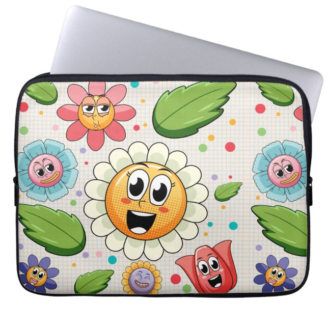 Seamless background design with colourful flowers laptop sleeve (Front)
