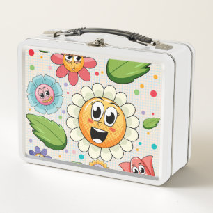 Seamless background design with colourful flowers metal lunch box