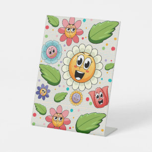 Seamless background design with colourful flowers pedestal sign