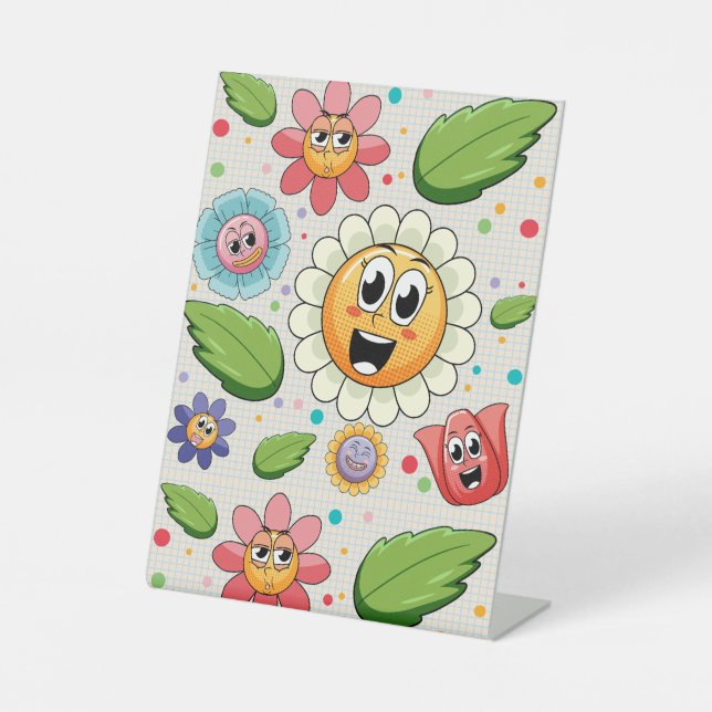 Seamless background design with colourful flowers pedestal sign (Front)