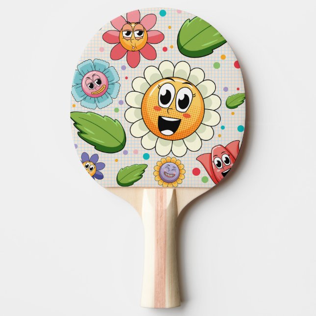 Seamless background design with colourful flowers ping pong paddle (Front)