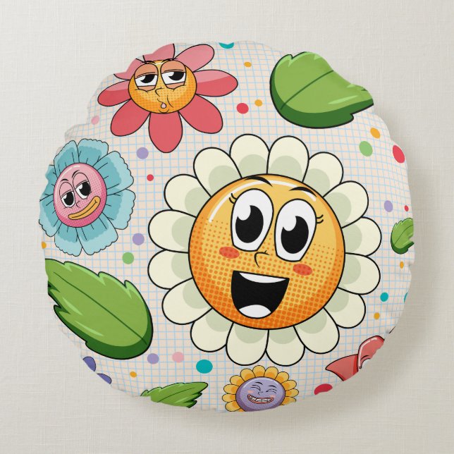 Seamless background design with colourful flowers round cushion (Front)