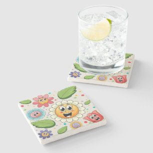 Seamless background design with colourful flowers  stone coaster