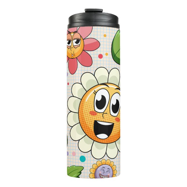 Seamless background design with colourful flowers  thermal tumbler (Front)