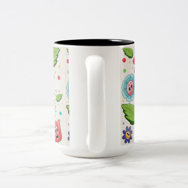 Seamless background design with colourful flowers  Two-Tone coffee mug (Handle)