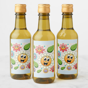 Seamless background design with colourful flowers wine label