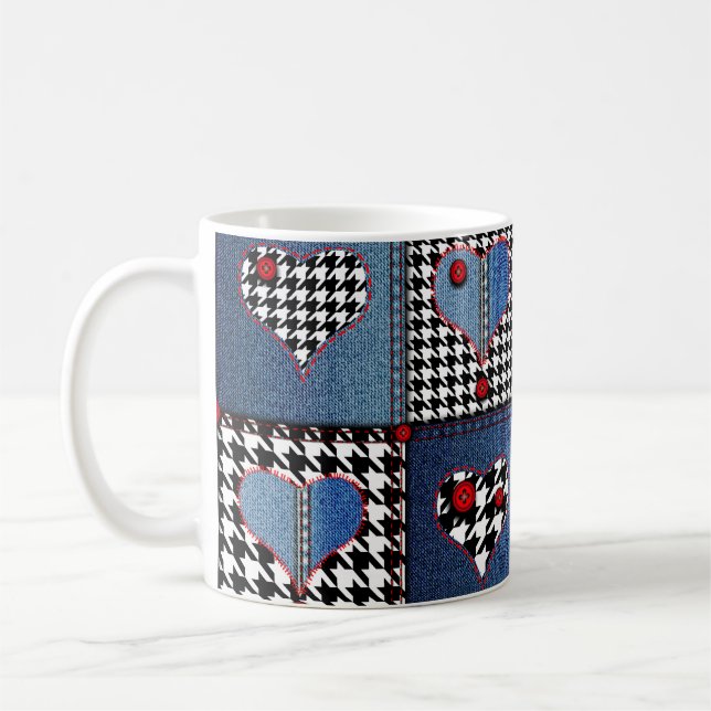 Seamless background pattern. Patchwork of denim fa Coffee Mug (Left)
