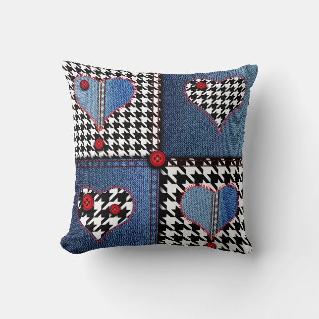 Seamless background pattern. Patchwork of denim fa Cushion (Front)