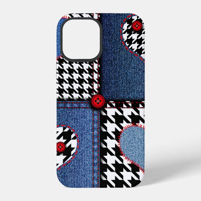 Seamless background pattern. Patchwork of denim fa iPhone Case (Back)