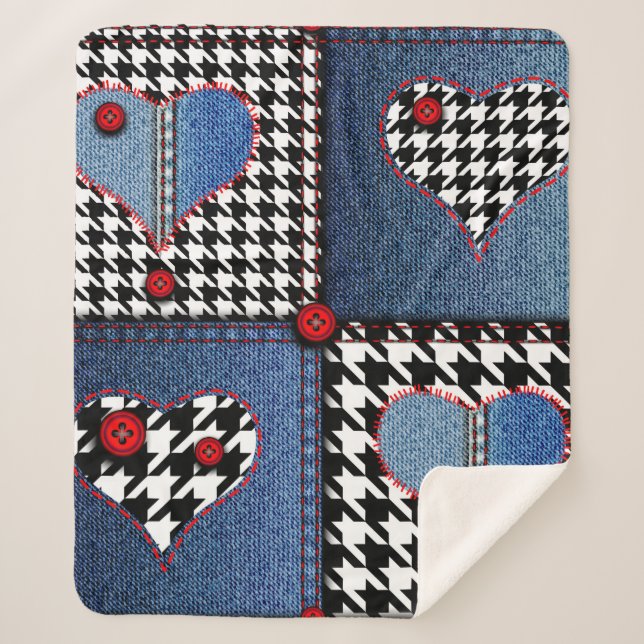 Seamless background pattern. Patchwork of denim fa Sherpa Blanket (Front)