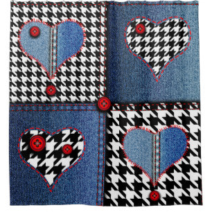 Seamless background pattern. Patchwork of denim fa Shower Curtain