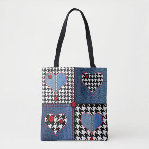Seamless background pattern. Patchwork of denim fa Tote Bag