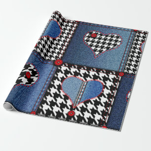 Seamless background pattern. Patchwork of denim fa Wrapping Paper